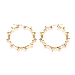 Золотой Серьги из 304 нержавеющей стали, гипоаллергенные серьги, с круглых бусин, кольцо, золотые, 42.5x39.5x3~4 мм, штифты : 0.5x0.9 мм