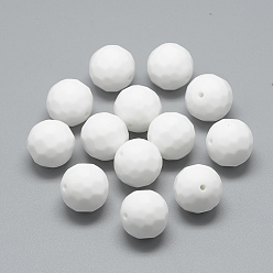 Белый Пищевые экологически чистые силиконовые бусины, жевательные бусины для чайников, DIY уход за ожерельем, граненые круглые, белые, 15.5 мм, отверстие : 1 мм