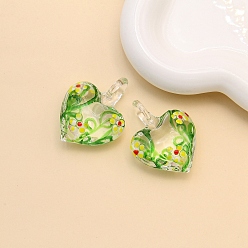 Lime Green Handmade Lampwork Pendants, Heart, Lime Green, 30x30mm