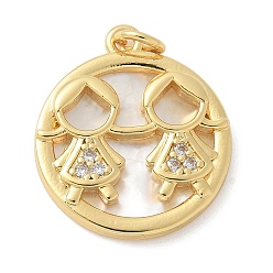 Настоящее золото 18K Латунные микро проложить кубического циркония подвески, плоский круглый с человеческими прелестями, с оболочкой, без свинца и без кадмия, долговечный, с целью перехода в кольце, реальный 18 k позолоченный, 20x17x3 мм