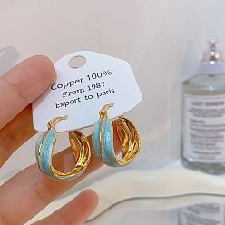 Настоящее золото 14K Серьги-кольца из латуни с эмалью, кольцо, реальный 14 k позолоченный, 24x22x9 мм