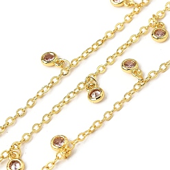 Бледно-Розовый Латунные циркониевые кабельные цепи, с плоскими круглыми прелести, без свинца и без кадмия, долговечный, стойки покрытие, пайки, с катушкой, реальный 18 k позолоченный, розовый жемчуг, 9.5 мм