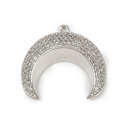 Платина Латунные микро проложить кубического циркония подвески, серп, долговечный, без кадмия и без свинца, стойки покрытие, платина, 24.5x26x6.5 мм, отверстие : 1.2 мм