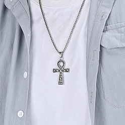 Нержавеющая Сталь Цвет Египетский крест анкх 304 ожерелья с подвесками из нержавеющей стали, цвет нержавеющей стали, 23.62 дюйм (60 см)