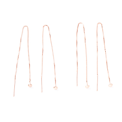 Розовое Золото 925 нить серебристого серебра, длинная цепочка с кисточками и висячими серьгами-гвоздиками для женщин, розовое золото , 100 мм, штифты : 0.7 мм