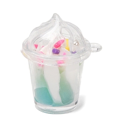Green Acrylic Pendants, Ice Cream Charms, with Resin and Plastic Pearl, Green, 28x23x32.5mm, Hole: 1.8mm