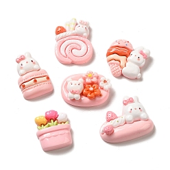 Pink Непрозрачная смола декодирует кабошоны, мороженое из кролика, торт из кролика и хот-дог из кролика, разнообразные, розовые, 20.5~29.5x18~30.5x6~10 мм