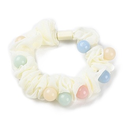 Beige Tuch elastischen Haargummis, mit Kunststoffperle, Haarschmuck für Mädchen oder Frauen, beige, 17 mm, Innendurchmesser: 50 mm