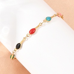 Золотой 304 Браслеты из нержавеющей стали с эмалированными звеньями в форме капли для женщин, ионное покрытие (ip), долговечный, золотые, 6.30 дюйм (16 см)