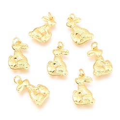 Real 18K Gold Plated Alloy Pendants, Long-Lasting Plated, with Jump Ring, for Easter, Easter Rabbit with Egg, Real 18K Gold Plated, 17.5x10.5x2.5mm, Hole: 2.5mm