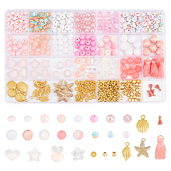 (52) Непрозрачная лаванда Сделай сам комплект драгоценностей, включая акриловые бусины и подвеску из сплава, для изготовления ювелирных изделий, разноцветные, 4~30x4~17x1.5~9.5, отверстие : 1.5~5 мм