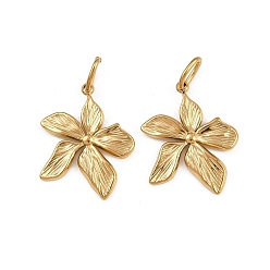 Настоящее золото 18K 304 подвески из нержавеющей стали, с целью перехода в кольце, ионное покрытие (ip), цветочный шарм, реальный 18 k позолоченный, 22x18x2 мм, отверстие : 4.3x2.7 мм