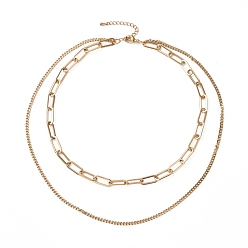 Золотой Вакуумное покрытие pvd 304 двойные цепочки из нержавеющей стали многослойное ожерелье для женщин, золотые, 16.34 дюйм (41.5 см)
