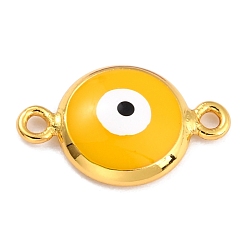 Золотистый Позолоченные латунные эмалевые соединители звеньев, долговечный, плоские круглые с сглаза, золотые, 16x10x3.5 мм, отверстие : 1.5 мм