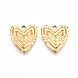 Настоящее золото 18K 304 подвески из нержавеющей стали, ионное покрытие (ip), сердце прелести, реальный 18 k позолоченный, 19x17x3 мм, отверстие : 3x2.5 мм