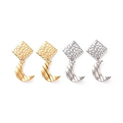 Mixed Color 304 Stainless Steel Crescent Moon with Rhombus Dangle Stud Earrings for Women, Mixed Color, 38.5mm, Pin: 0.8mm