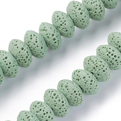 Темный Морско-зеленый Бусы из натуральной лавы, окрашенные, рондель, темно-зеленый, 10~11x6 мм, отверстие : 1.8 мм, около 34 шт / нитка, 7.87 дюйм (20 см)