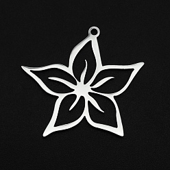 Edelstahl Farbe Anlaufgeschützt 304 Anhänger aus Edelstahl, Laserschnitt, hohl, Blume, Edelstahl Farbe, 31x29x1 mm, Bohrung: 1.6 mm