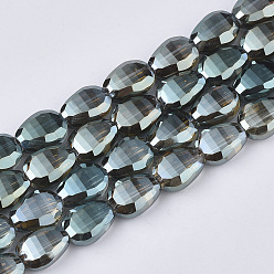 Желто-Зеленый Гальванизируйте прозрачное стекло бисер нитей, граненые, слеза, желто-зеленый, 8.5x6x3.5 мм, отверстие : 1 мм, около 78~80 шт / нитка, 25.59~26.37 дюйм (65~67 см)