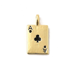 Настоящее золото 18K Стойки обшивки латунные подвески, с кубического циркония и эмали, прямоугольник с подвеской в виде игральной карты, долговечный, без свинца и без кадмия, реальный 18 k позолоченный, 19.5x10.5x3.5 мм, отверстие : 4x2.5 мм