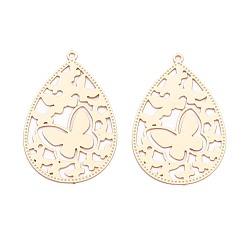 Light Gold Латунные подвески, подвески в виде слезинок и бабочек, долговечный, золотой свет, 26x16.5x0.3 мм, отверстие : 1 мм