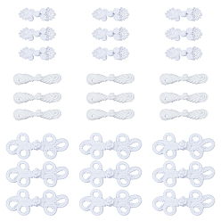 Белый 30 пары 3 стили ручная работа китайские лягушки узлы пуговицы наборы, пуговицы из полиэстера, белые, 23~140x6~55x7~18 мм, 10 пары / стиль