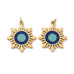 Настоящее золото 18K 304 нержавеющей стальной эмали подвески, очарование солнца, с целью перехода в кольце, ионное покрытие (ip), реальный 18 k позолоченный, 21x18.5x1 мм, отверстие : 2.5 мм