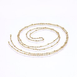 Настоящее золото 18K 3.28 ножки 304 цепи из нержавеющей стали, пайки, с круглых бусин, спутниковые сети, золотые, 1.6 мм