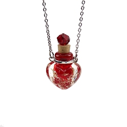 (123L) Белый крем непрозрачный блеск Светящееся сердце, ожерелья в виде флакона духов лэмпворк, с цепями из нержавеющей стали, огнеупорный кирпич, 23.62 дюйм (60 см), Кулон : 21x23 мм, емкость: 0.5 мл (0.02 жидких унций)