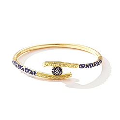 Темно-Синий Плоские круглые латунные эмалевые браслеты для женщин, реальный 18 k позолоченный, темно-синий, внутренний диаметр: 2-3/8 дюйм (6 см)