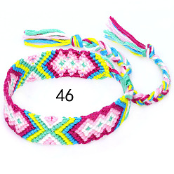 Magenta Cotton Braided Rhombus Pattern Cord Bracelet, Ethnic Tribal Adjustable Brazilian Bracelet for Women, Magenta, 5-7/8~14-1/8 inch(15~36cm)