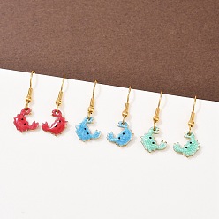 Краб Серия «Океан» 304 серьги-подвески из нержавеющей стали с эмалью, реальный 18 k позолоченный, краб, 28x11.5 мм, 3 пар / набор