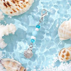 Shell Shape Подвеска с подвесками и стеклянными бусинами на морскую тематику, с карабин-лобстерами , формы раковины, 55.5 мм, Кулон : 13x10x3.5 мм