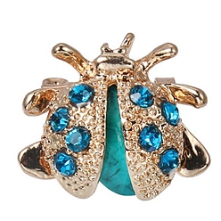 Индиколит Броши из сплава со стразами в виде божьей коровки/божьей коровки, броши в виде насекомых для рюкзака, золотые, Indicolite, 20x22 мм