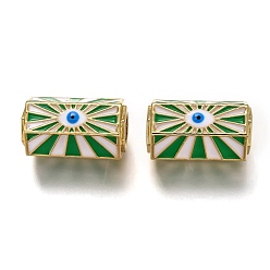 Зеленый Латунь эмаль подвески, долговечный, реальный 18 k позолоченный, шестиугольник и сглаз, зелёные, 22x14x13 мм, отверстие : 7x7 мм