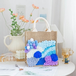 Светло-Голубой Наборы для вышивки мешков из льна своими руками для начинающих, включая пряжу, игольчатая ручка, инструкция, Небесно-голубой, 230x150 мм