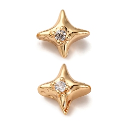 Настоящее золото 18K Латунные микропаве из прозрачного кубического циркония, без кадмия, без никеля и без свинца, звезда, реальный 18 k позолоченный, 8.5x9.5x6 мм, отверстие : 1.8 мм