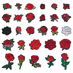 (123L) Белый крем непрозрачный блеск 28шт. нашивки из полиэстера с компьютерной вышивкой в виде роз, пришивные/приклеиваемые утюгом, аксессуары для костюма, аппликация, огнеупорный кирпич, 40~100x47~82x1.5 мм