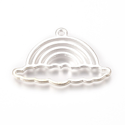 Silver Zinc Alloy Open Back Bezel Pendants, For DIY UV Resin, Epoxy Resin, Pressed Flower Jewelry, Rainbow, Silver, 27x40x2.5mm, Hole: 2.4mm