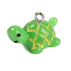 Зеленый лайм Непрозрачные подвески смолы, с железной платиной петлей, черепаха, зеленый лайм, 13x21.5x13 мм, отверстие : 2 мм