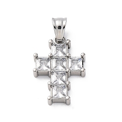 Нержавеющая Сталь Цвет 304 подвески из нержавеющей стали, с четким кубического циркония, крест прелести, цвет нержавеющей стали, 22.5x15x4 мм, отверстие : 5.2x4.2 мм