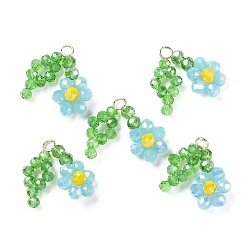 Бирюза Подвески из стеклянных бусин, с медными петлями, Цветок жизни прелести, бирюзовые, 18~20x23~24x5~5.5 мм, отверстие : 2.5 мм