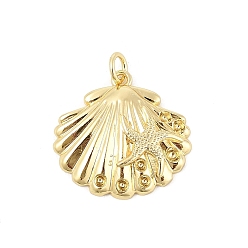 Настоящее золото 18K Латунные подвески, подвески в виде ракушек/морских звезд, стойки покрытие, долговечный, без свинца и без кадмия, с целью перехода в кольце, реальный 18 k позолоченный, 20x21x5 мм, отверстие : 3 мм