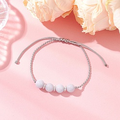 Халцедон Браслеты из натурального халцедона с имитацией аквамарина и круглыми бусинами, плетеные браслеты из бисера для выигрыша, с нейлоновой нити и сплавов бисера, внутренний диаметр: 1-7/8~3-1/8 дюйм (4.7~8 см)