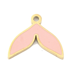 Fish Ионное покрытие (ip) 304 брелоки из нержавеющей стали, эмалевые подвески на тему морских животных, реальный 14 k позолоченный, рыбий хвост, 8.5x10x0.8 мм, отверстие : 0.8 мм