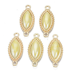 Yellow Porcelain Links Connectors, with Light Gold Plated Brass Findings, Horse Eye, Yellow, 26x11x4mm, Hole: 1.8mm