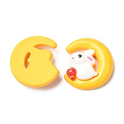 Gold Opaque Resin Cabochons, Moon with Rabbit, Gold, 24.5x23x8mm