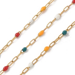 Разноцветный Ионное покрытие (ip) 304 звенья цепи из нержавеющей стали, пайки, с эмалью и катушкой, реальный 18 k позолоченный, красочный, 3x1.5x0.3 мм, около 32.81 футов (10 м) / рулон