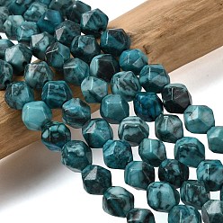чирок Натуральная карта каменные бусы пряди, звезды вырезать круглые бусы, окрашенная и подогревом, граненые, зелено-синие, 7~8x7~8x7~8 мм, отверстие : 1 мм, около 46~47 шт / нитка, 14.72''~15'' (37.4~38.1 см)