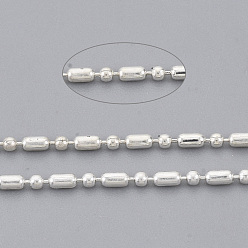 Серебро Латунные шаровые цепи, стиль мяча, круглые и овальные, долговечный, пайки, с катушкой, без кадмия и без свинца, серебряные, 2.2x1.2 mm и 1.2 mm, около 301.83 футов (92 м) / рулон